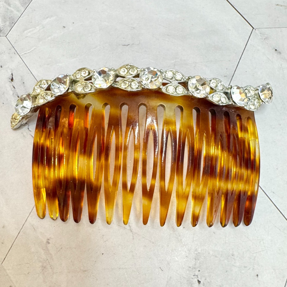 Vintage Ben-Hur 3" Hair Comb Rhinestone Faux Tort Shell Art Deco EUC
